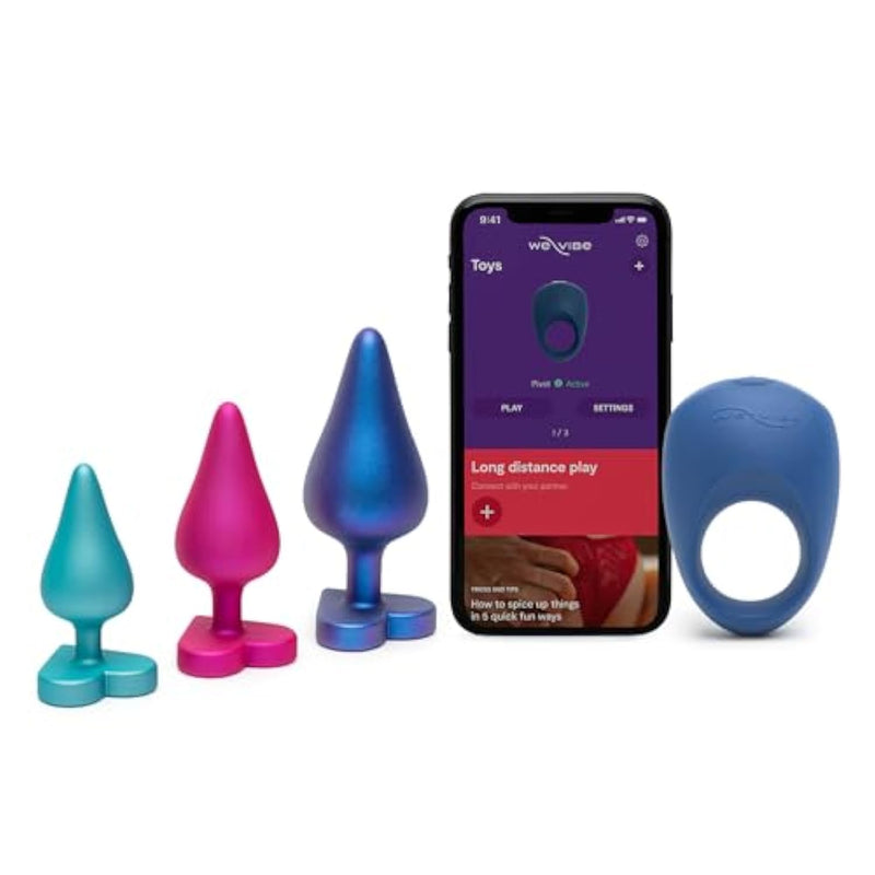 ROMP Luster Set of 3 Butt Plugs & We-Vibe Pivot Vibrating Cock Ring - Couples Sex Toys Bundle