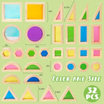Wood Building Blocks Set For Kids, 32 Pcs Rainbow Stacker Stacking Game Construction Toys Set Preschool Colorful Learning Educational Toys, Geometry Wooden Blocks For Boys Girls