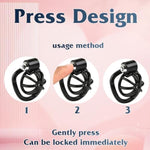 Male Chastity Lock with Adjustable Rings and Push-Button Design for BDSM Enslavement and Domination