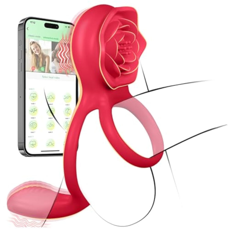 Rose Vibrating Cock Ring With Taint Testicle Clitoral Stimulator, App Remote Control Male Pleasure Penis Ring Vibrator, Couples Adult Sex Toys Games For Men Women, Couple Sex Toy Sex