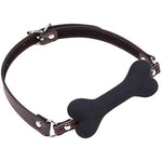 Ball Gag Bondage Silicone Leather Dog Bones Gag Mouth Pet Bone Bite Mouth Gag Bdsm Fetish Slave Restraints Sex Toys (Black)