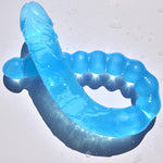 U-Shaped Double Ended Dildo 17.7 Inch Dong Anal Beads With Veins And Glans For Anal Vagina Stimulation Double Side Penis Cock Massager Sex Toy For Lesbian Men Women Blue