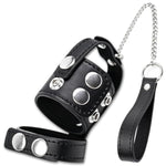 Leather Adjustable Testicle Restraint Chastity Cage with Chain for CBT and BDSM Play