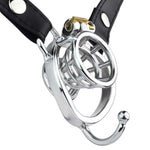 Chastity Cage Lock Set With Penis Ring And Leather Belt Small Steel Cock Cage Devices Hollow Adult Bdsm Bondage Sex Toys (Curved+Belt-55Mm)