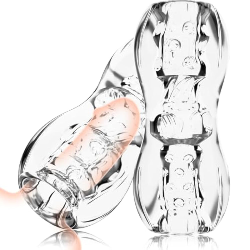 Manual Male Masturbator, Pocket Pussy Sex Toys With Ult-Soft Squeezable Transparent Vagina Textured Open Ended Handjob Glans Training Penis Stroker, Adult Sex Toys For Men Masturbation Male Sex Toys