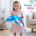 Light Up Musical Stuffed Dolphin Ocean Life Soft Plush Toy With Led Night Lights Nursery Songs Glow Singing Sea Animals Birthday For Toddler Kids, 18''