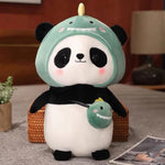 Plush Panda Stuffed Animal In Dinosaur Costume, White And Green, Soft Plush Material, 14 Inch, With Mini Dino Accessory (Dinosaur Panda)
