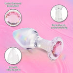 Crystal Glass Anal Plug With Luxury Jewelry Butt Plug Fetish Anus Stimulation Unisex Adult Anal Sex Toy (Pink, S)