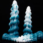 Fantasy Soft Thrusting Dildo - Conical, Layered, Massive & Thick Design For Anal Play, Huge & Fat Dildo With Realistic Feel (L), White And Dark Green