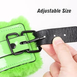 Green Leather Fluffy Handcuffs - Sex Blindfold And Handcuffs Sex Whip Set- Leather Cuffs Restraint Handcuffs Fluffy Adjustable-B19 (Green-01)