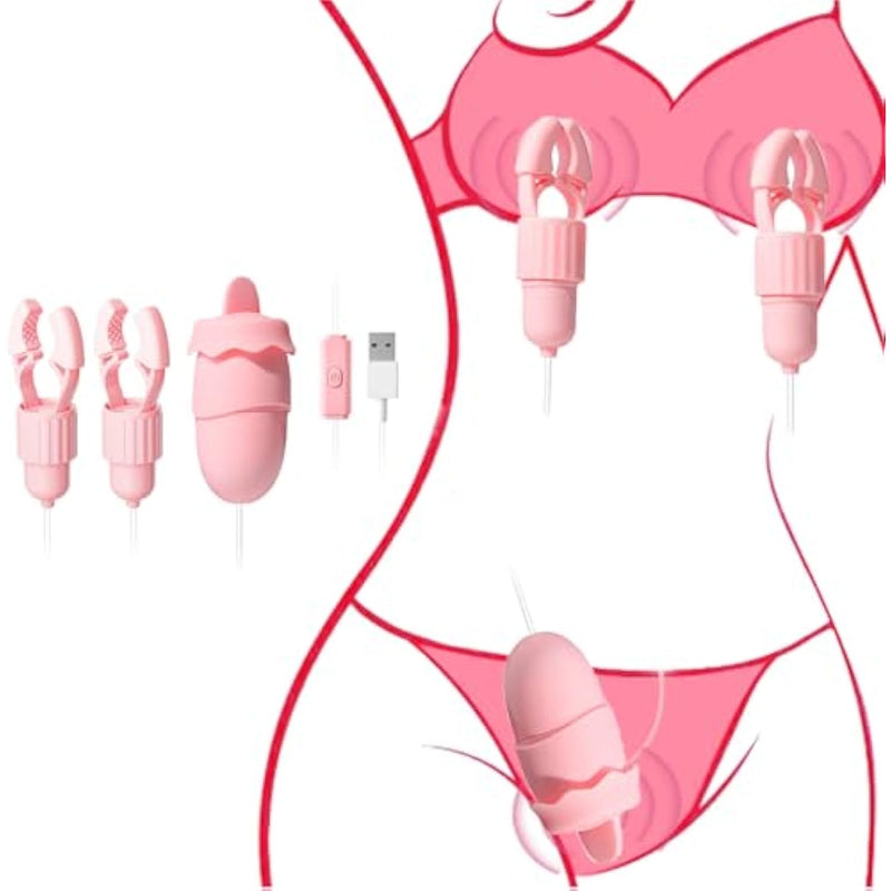 Nipple Clamps Adult Sex Toys, Nipple Vibrator Women Sex Toys With 12 Vibration & Tongue Licking Modes, Vibrating Nipple Toy Clitoral Stimulator, Rechargeable Bdsm Adult Toys For Women Female Couples