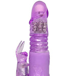 Thrusting Bunny Rabbit Vibrator - 12 Vibration & 4 Thrusting Intensities - Ribbed Shaft - Life-Like Head - Flexible Ears - Purple - 10 Inches - 1.45 Inches - Multi-Function - Blended Orgasms