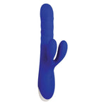Evolved Love Is Back Grand Slam Silicone Recharegeable Thrusting & Twirling Shaft With Dual Motor Clitoral Rabbit Stimulator Vibrator, Blue