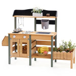 Outdoor Mud Kitchen Set For Kids, Wooden Pretend Play Kitchen With Plant Growing Box, Real Faucet, Sink, Kitchen Accessories, Pretend Play For Kids Boys Girls Toys Age 3+