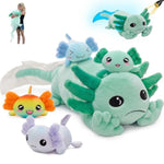 Giant Axolotl Plush Stuffed Animal With 4 Babies Inside, 31.5" Glow In The Dark Axolotl Pillow For Girl Boy Kid, Soft Long Salamander Plushies Toy For Birthday Party Gifts, Green