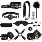Sex Bondage Restraint Kits Bdsm Toys 12 Pcs Handcuffs Ankle Cuffs Anal Plug Nipple Clamps Ball Gag Blindfold Rope Leather Restraints Set Adjustable For Adult Beginners (Black)