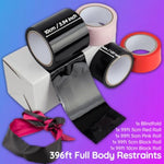 396Ft Bondage Tape Electrostatic Sex Tape With Blindfold, 99Ft*4Rolls Bondage Restraints Tape For Bdsm Games, Pvc Tapes For Couples Play (Width: 3.94" X 1Roll + 1.97" X 3Rolls)
