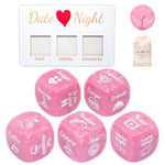 Date Night Dice In Pearl Pink, Couples Gift With 6 Dice, Board, Stickers & Satin Bag For 1 10Th Anniversary Wedding Bridal Shower Engagement Bachelorette Girlfriend Wife Women & Her Birthday