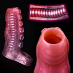 Penis Sleeve Penis Enlargement Sleeve With Particles, Penis Enlarger Sleeve With Cock Ring, Silicone Monster Realistic Penis Extender Male Adult Sex Toy (L)