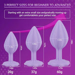 Anal Sex Trainer 3Pcs Set Silicone Butt Toys Anal Trainer Jewel Butt Plug Kit S&M Anal Sex Toys Kit For Starter Beginner Men Women Couples, Light Purple