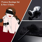 Sex Bondage Bdsm Kit Restraints - Upgrade Restraint Sets With Adjustable Handcuffs Collar Ankle Cuff Dice Beads Anal Plug Adult Games Sex Toys For Men Women And Couples Foreplay | 17Pcs