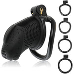 Chastity Device Cock Cage-Upgraded New Material?Light Nylon Resin?Large Male Chastity Lock With 4 Removable Rings For Penis Exercise And Adult Games Sex Toy For Men | Black