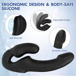 Strapless Strap-On Dildo Vibrator With Remote Control, Double-Ended Dildos With 10 Vibration Modes, Waterproof Rechargeable Sex Toys With Clitoris Stimulator For Women Lesbian Couples Black