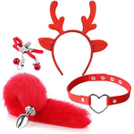 4 Pcs Set Fun Cow Sheep Antelope Rabbit Sexy Maid Tie Ear Hairpin SM Metal Tail Anal Plug. Cosplay Neck Chest Bondage Accessories Sex Toy for Women Female Men Male Unisex (Sheep Red)