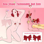 Golden Body Chain Adjustable Nipple Clamp With Chain Breast Shaking Bells Body Clamps Classic Ring Bell Forked Tail Body Jewelry Clip Gifts For Women (Bell-Bow-Pink)