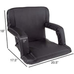 Stadium Seat Chair- Wide Bleacher Cushion With Padded Back Support, Armrests, 6 Reclining Positions And Portable Carry Straps, Midnight, Extra Wide