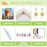 Dog Paint by Numbers Kit for Kids Ages 8-12, 8 x 8 Inch Canvas with Frame & Easel