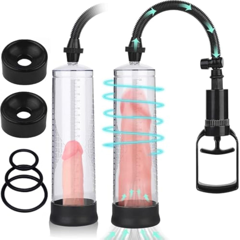 Penis Vacuum Pump, Manual Penis Enlarger Enlargement Extend Pump Air Pressure Air Pump Strengthen The Tightening Enhancer Extender Device For Men With Vacuum Tight Power Toy Wit 3Pcs Suction Sleeves