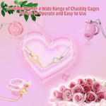 Chastity Lock With Chain Heart Pendant,Chastity Cage Invisible Key For Men,Chastity Belt Universal Accessory-Including A Lock Cylinder,Sm Trainer Sex Toy (White Gold)