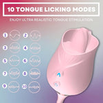 Rose Vibrator For Women And Couples - Vibrating Tongue Licking And Thrusting Dildo With Body-Safe Silicone, Fully Waterproof, Usb Rechargeable Personal Massager - Adult Sex Toys, Clitoral