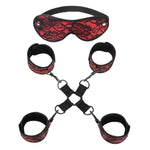 Red Lace Bondage Restraint Hogtie Set, Handcuffs Ankle Cuffs And Blindfold For Adults Bdsm Sex Toys