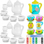 45 Pcs Porcelain Mini Tea Cup Painting Set for Kids, DIY Ceramic Craft & Party Gift