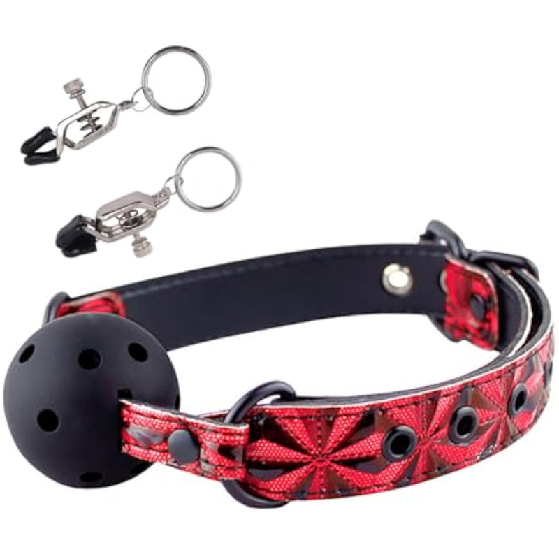 Breathable Ball Gag With Stainless Steel Nipple Clamp For Adult Oral Fetish Restraints Sex Toys Bdsm Open Mouth Bite Gags Play