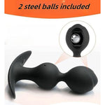 Silicone Anal Beads Butt Plug with Rotating Inner Balls for Men and Women, Weighted Trainer Toy with 2 Steel Balls