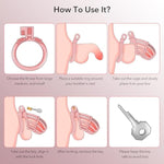 Male Cock Cage Chastity Device - Lightweight Plastic Chastity Cage For Man Penis Exercise 3D Printed Pink Large Adult Sex Toy With 4 Sizes Rings Invisible Lock And Key