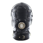 Full Head Cover Face Mask Faux Leather Head Hood with Dildo Mouth Gag, Erotic Fetish BDSM SM Blindfold for Adults Couples Sex Restraints Bondage Flirt Slave Role Play, Sex Toy Headgear