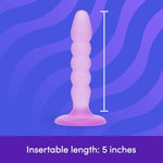 Anal Dildo - 5 Inch Suction Cup Dildo - Flexible Slimline Ribbed Anal Toy - Harness Compatible For Strap On And Pegging Play - Adult Sex Toy - Waterproof - Purple