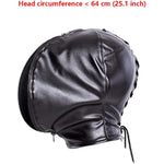 Full Face Double Layer Headgear - Zipper Restraint Head Hood Leather Bondage Masks Bdsm Fetish Breathable Hood
