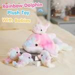 17-Inch Rainbow Dolphin Plush Toy With 4 Baby | Soft & Cuddly Stuffed Family Set | Colorful Dolphin Plush Gift For Kids