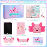 Axolotl Gifts Set For Daughter, Pink Axolotl Lovers Gift Set For Christmas Birthday, Diary With Lock, Flannel Blanket, Lcd Drawing Tablet, Bag, Keychain, Sleep Eye Mask, Spa Headband
