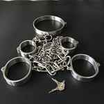 Sex Bondage Bdsm Kit Sexy Slave Stainless Steel Lockable Wrist Handcuffs&Ankle Shackle&Collar Chain Restraints Set Adult Sex Toys Couple Supplies ? (Female)