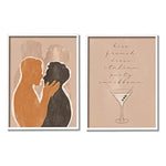 Stupell Industries Kiss French Party Caribbean Phrase Male Couple Embrace, Designed by Birch&Ink White Framed Wall Art, 2pc, Each 16 x 20, Brown