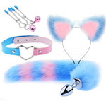 Fox Animal Costume Set Cat Ear Headband Bunny Fox Tail Furry Anal Plug Leather Choker Heart Necklace Bell Nipple Breast Clamp Clip Valentines Day Cosplay