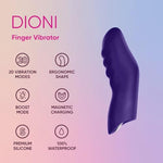 Dioni Ergonomic Finger Vibrator - Travel Friendly Finger Vibration Tool For Her With 20 Modes & Boost Button - Body-Safe Silicone, Splashproof Sex Toys For Women - Discreet Mini Adult Toy (Small)