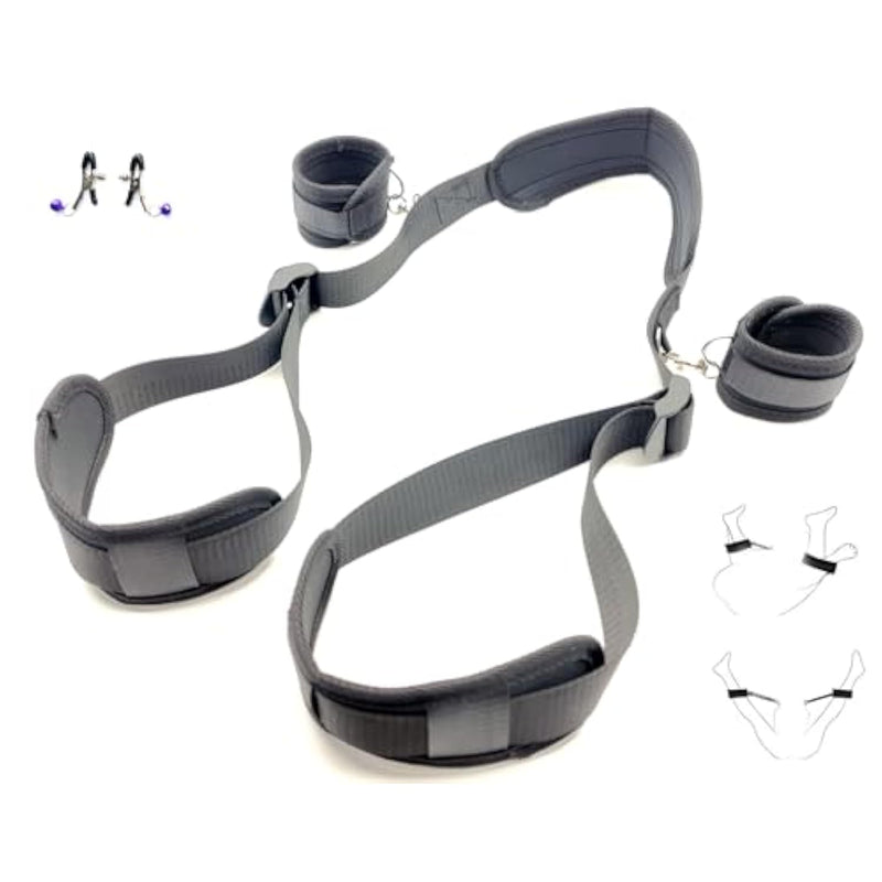 Sex Bondage Bdsm Kit, W/Handcuffs Neck To Thigh Ankle, Adjustable Handcuffs Leg Restraints Spreader,Sex Toys For Bed Sm Games Couple Play,Adult Products For The Bedroom,Tools For Effortless Sex,Black