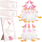 10Set One Silly Goose Birthday Decor 1St Baby Shower Party Favor 15.7 Inch White Geese Plush Stuffed Animal With Mini Party Hats Wood Table Decoration Greeting Cards Pink Ribbons For Guest Gifts